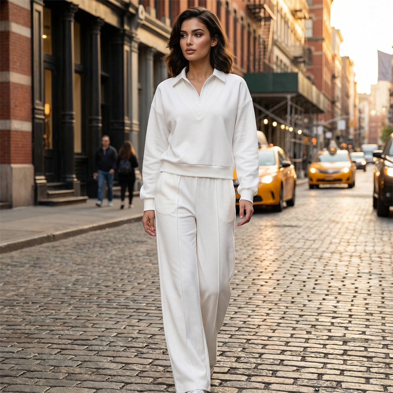 Women's Long Sleeve Top and Wide-Leg Pants Set
