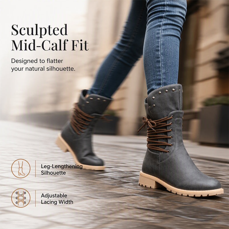 Women’s Lace-Up Low-Heel Round Toe Ankle Boots