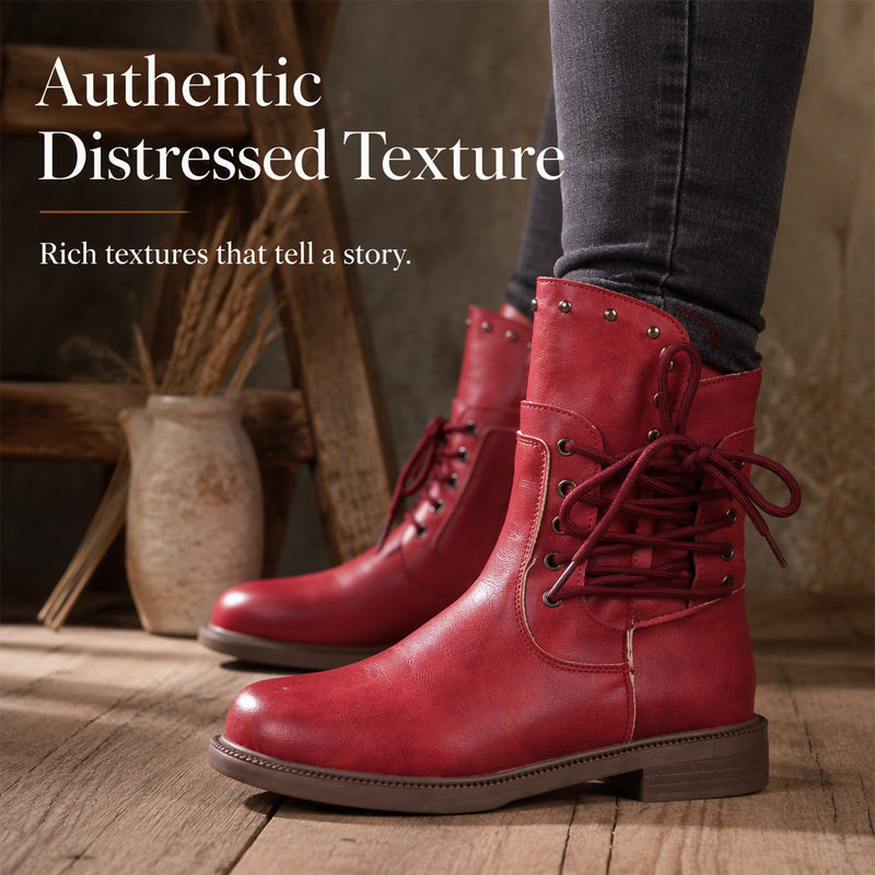 Women’s Lace-Up Low-Heel Round Toe Ankle Boots
