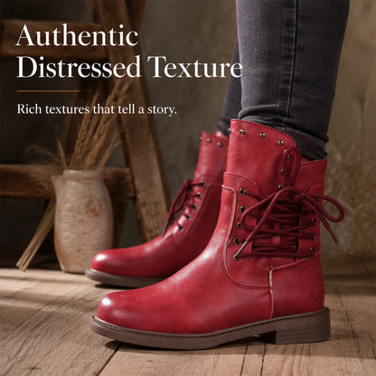 Women’s Lace-Up Low-Heel Round Toe Ankle Boots