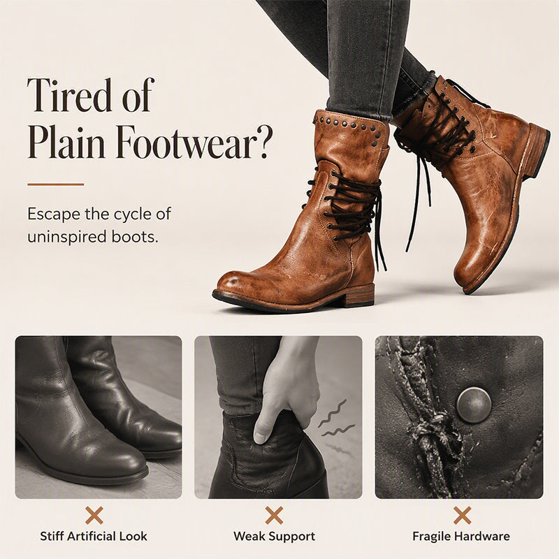 Women’s Lace-Up Low-Heel Round Toe Ankle Boots
