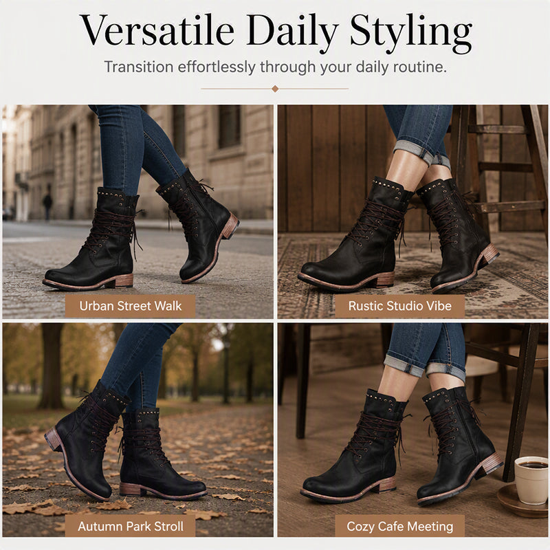 Women’s Lace-Up Low-Heel Round Toe Ankle Boots