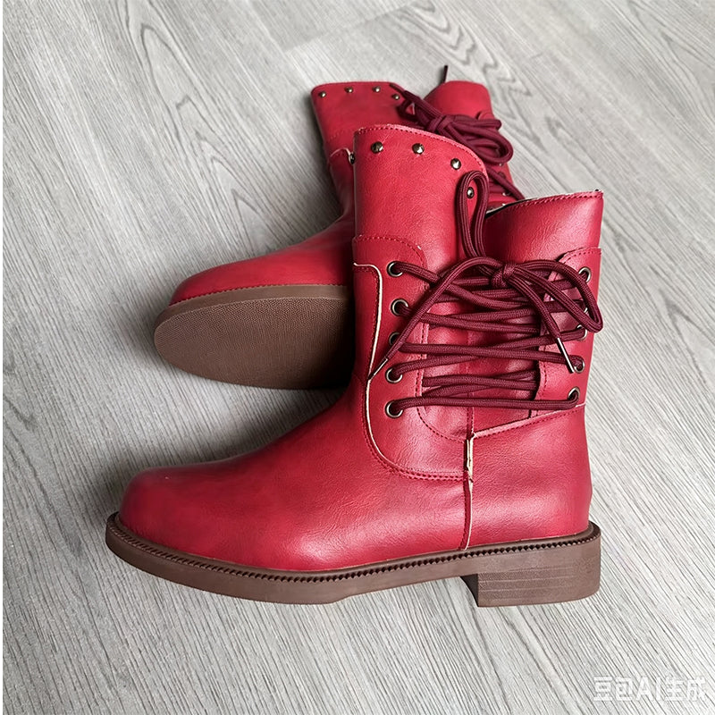 Women’s Lace-Up Low-Heel Round Toe Ankle Boots