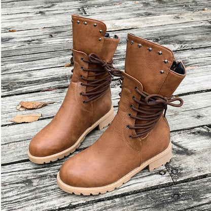 Women’s Lace-Up Low-Heel Round Toe Ankle Boots