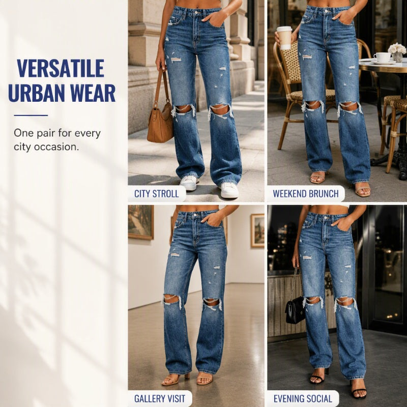 Women's Chic High Waisted Ripped Jeans