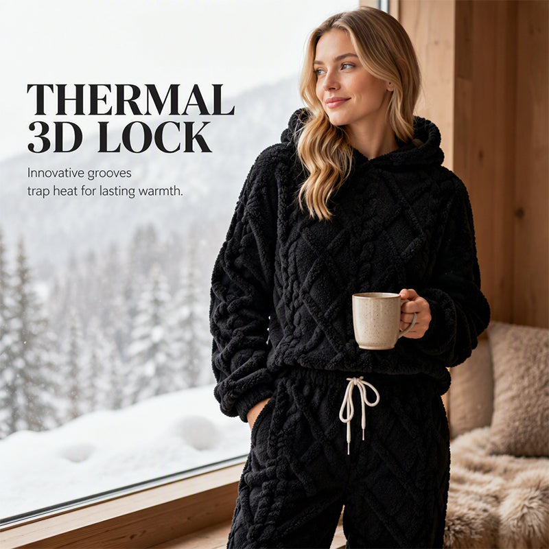 Women's Plush Cable Knit Hoodie & Pants Set