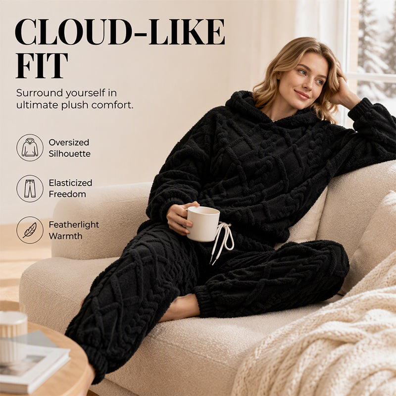 Women's Plush Cable Knit Hoodie & Pants Set