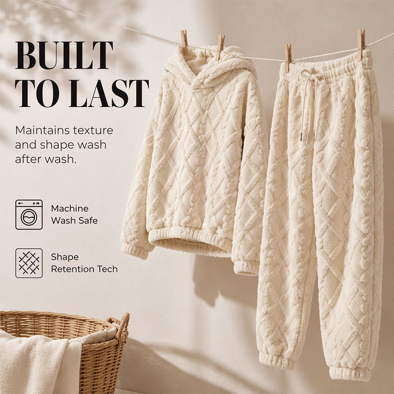 Women's Plush Cable Knit Hoodie & Pants Set