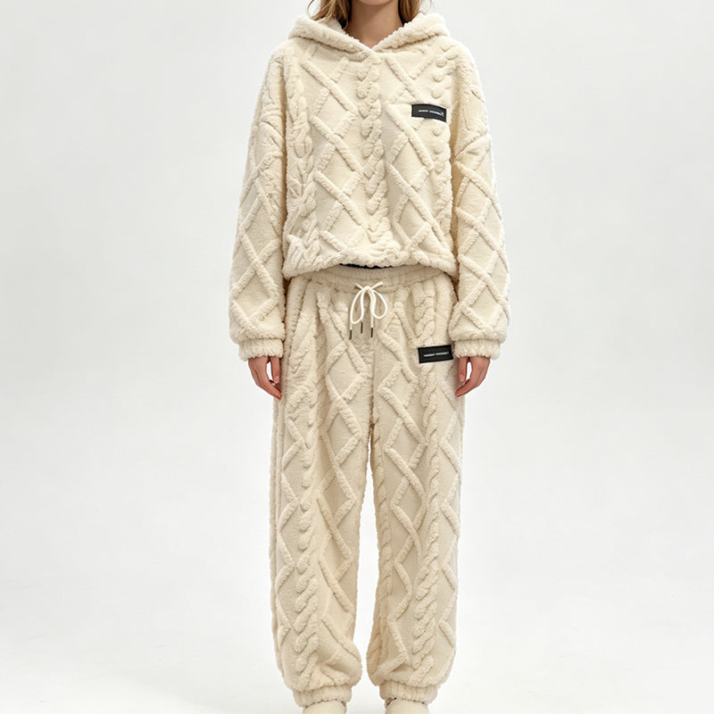 Women's Plush Cable Knit Hoodie & Pants Set