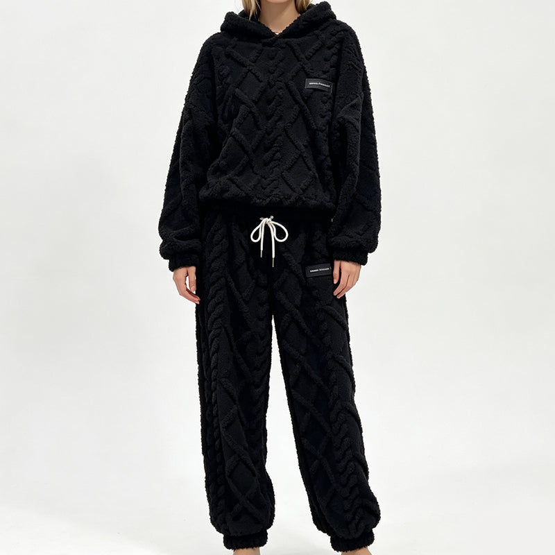 Women's Plush Cable Knit Hoodie & Pants Set
