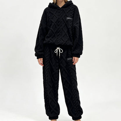 Women's Plush Cable Knit Hoodie & Pants Set