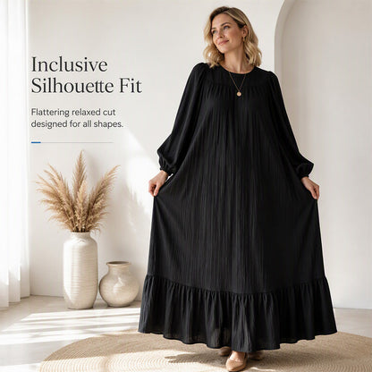 Women's Ruffle Hem Long Sleeve Maxi Dress