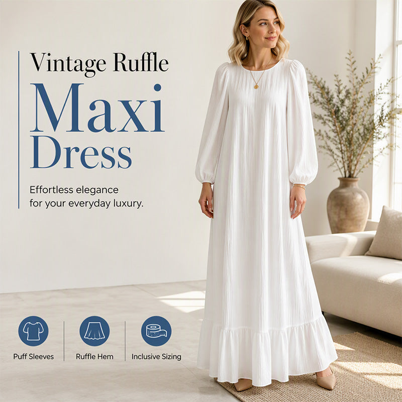 Women's Ruffle Hem Long Sleeve Maxi Dress