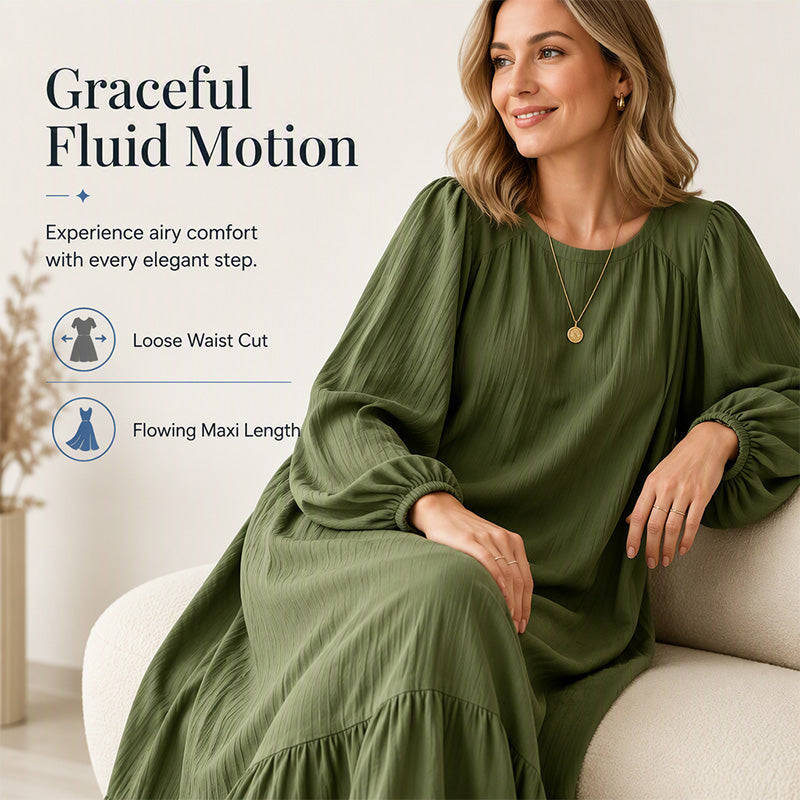 Women's Ruffle Hem Long Sleeve Maxi Dress