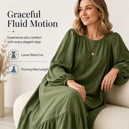 Women's Ruffle Hem Long Sleeve Maxi Dress