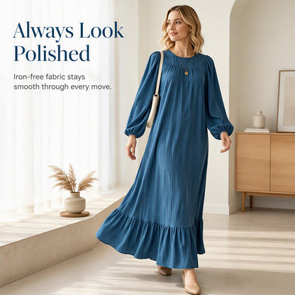 Women's Ruffle Hem Long Sleeve Maxi Dress