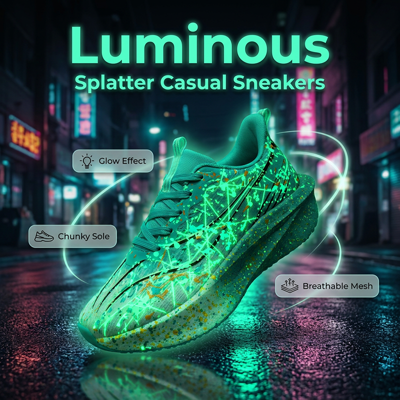 Glow-in-the-Dark Splatter Print Casual Sneakers