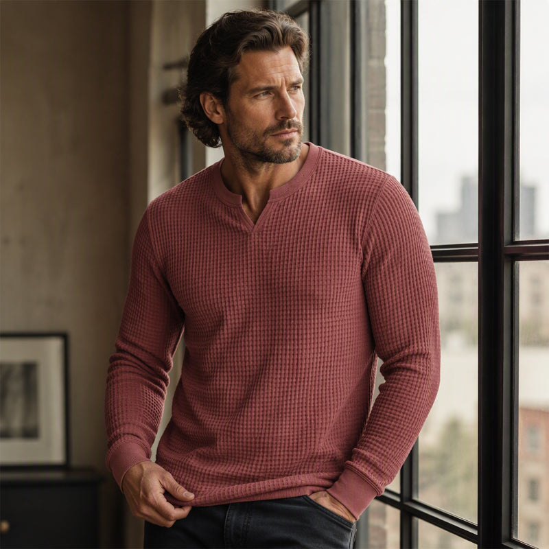 Men's Slim Fit Waffle Knit V-Neck Shirt