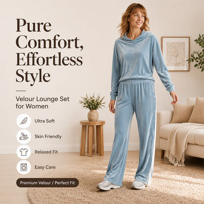 Women's Velvet Hooded Sweatshirt & Stripe Pants Set