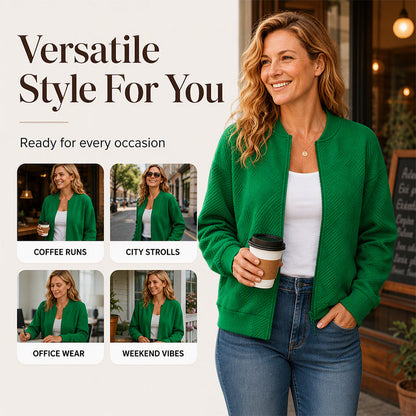 Women's Textured Zipper Baseball Collar Jacket