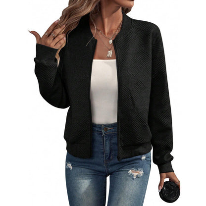 Women's Textured Zipper Baseball Collar Jacket