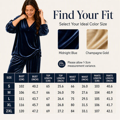 Women's Velvet V-Neck Top & Wide-Leg Pants Set
