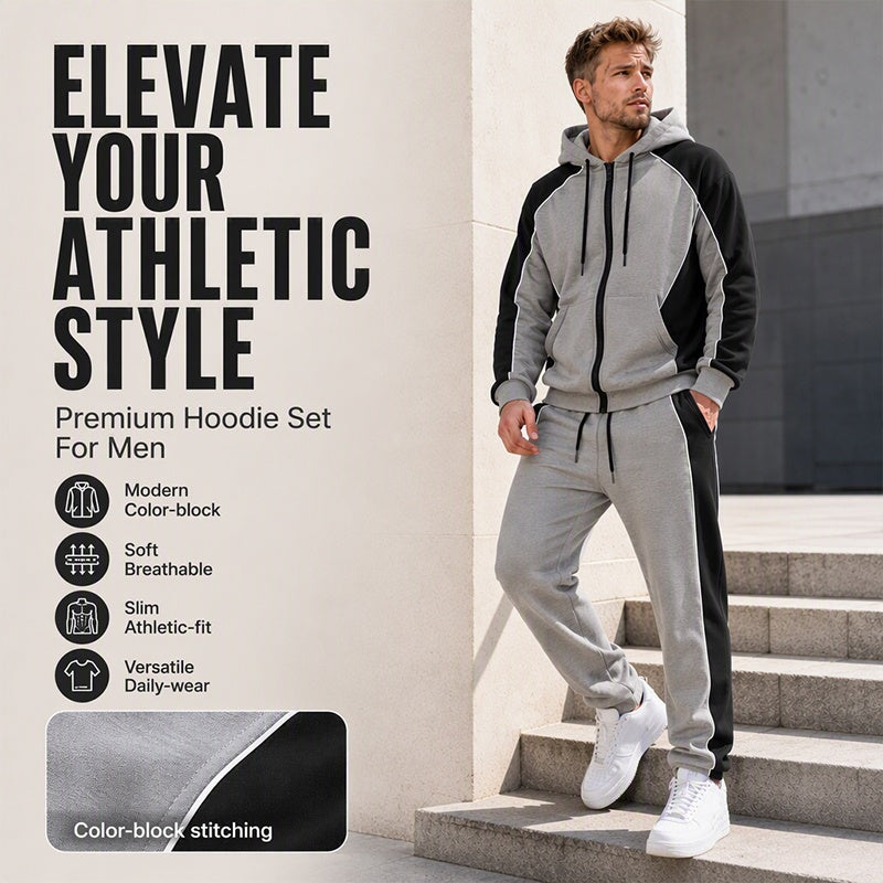 Men's Color-Block Zip-Up Hoodie & Sweatpants Set
