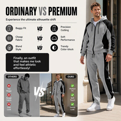 Men's Color-Block Zip-Up Hoodie & Sweatpants Set