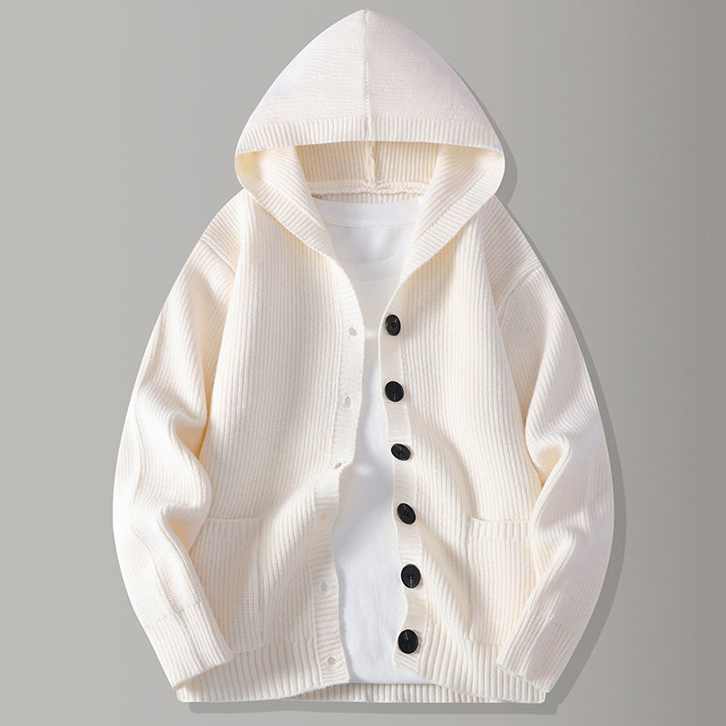 Men's Hooded Knit Cardigan Casual Loose Button Sweater Jacket