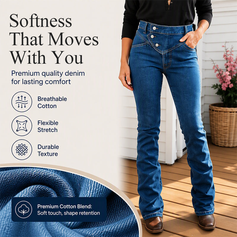 Women's High-Waisted Crossover Asymmetric Jeans