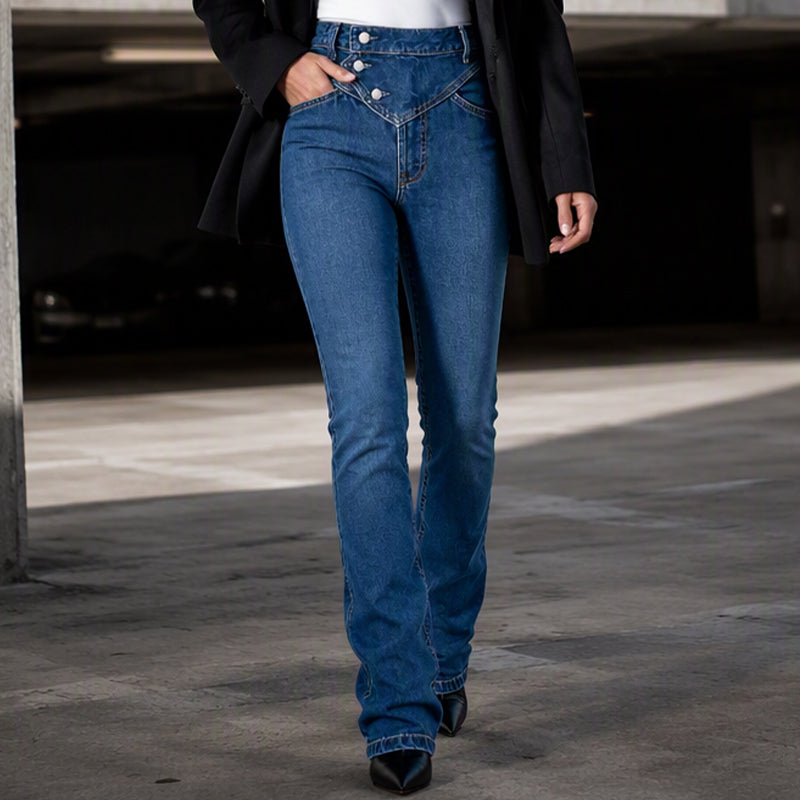 Women's High-Waisted Crossover Asymmetric Jeans