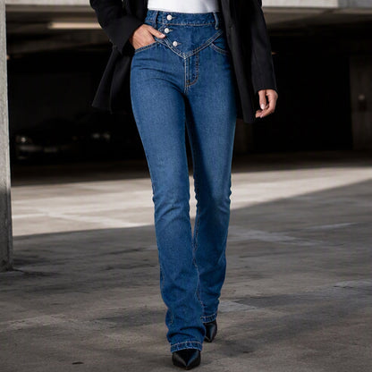 Women's High-Waisted Crossover Asymmetric Jeans
