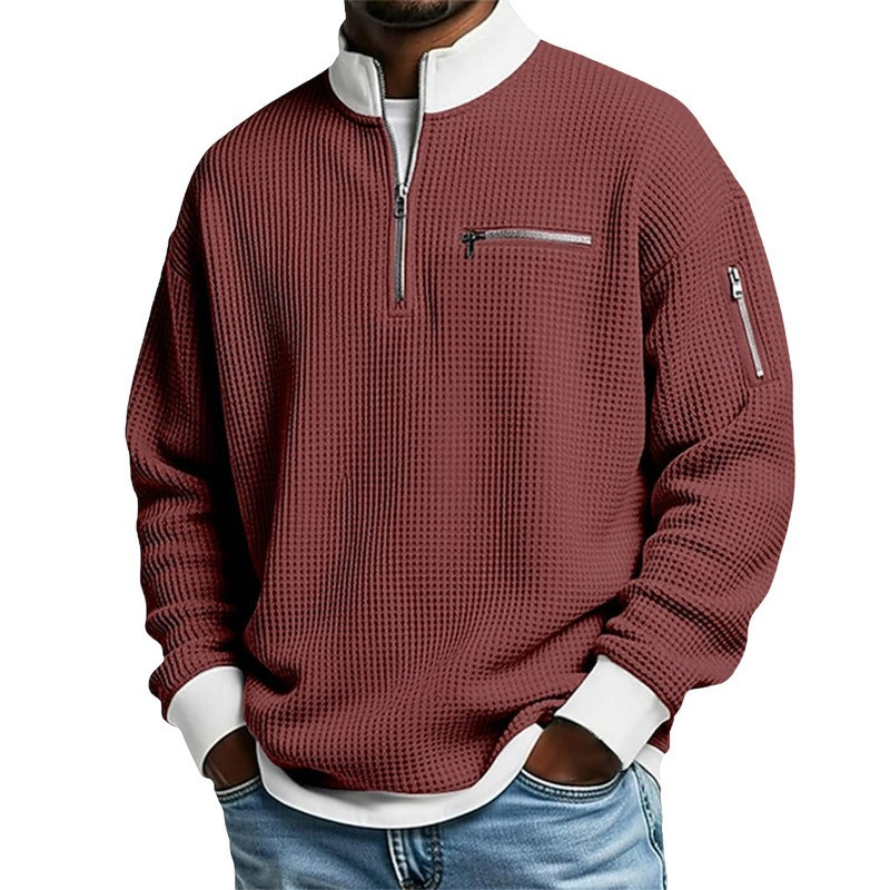 Men's Casual Waffle Quarter Zip Sweatshirt