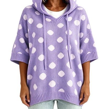 Women's Polka Dot Hooded Knit Top