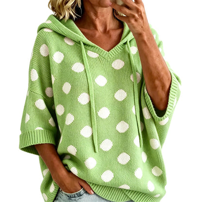 Women's Polka Dot Hooded Knit Top