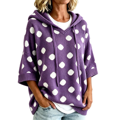 Women's Polka Dot Hooded Knit Top