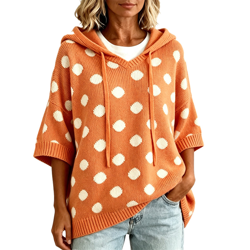 Women's Polka Dot Hooded Knit Top