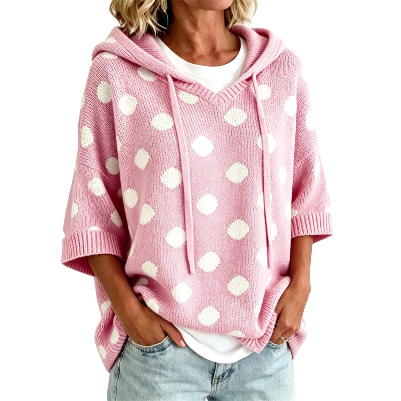 Women's Polka Dot Hooded Knit Top