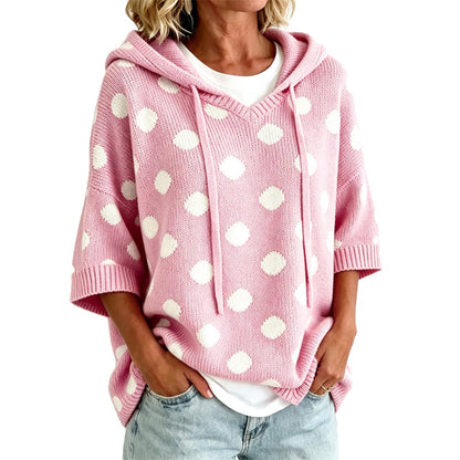 Women's Polka Dot Hooded Knit Top
