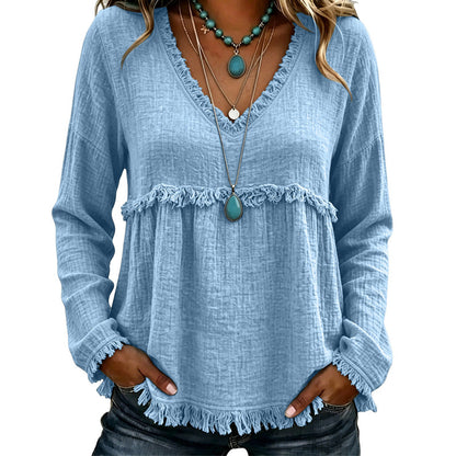 Women's Casual V-Neck Long Sleeve Top
