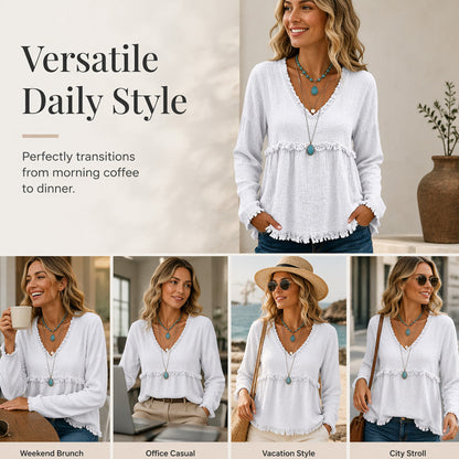 Women's Casual V-Neck Long Sleeve Top