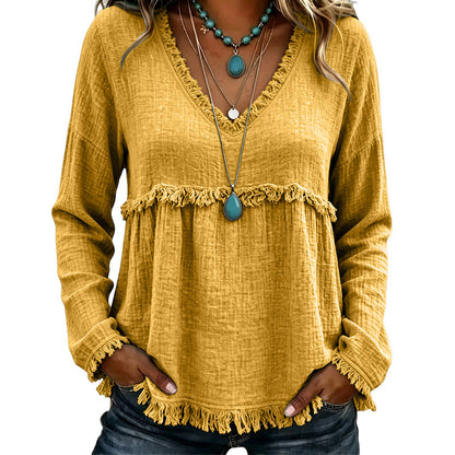 Women's Casual V-Neck Long Sleeve Top