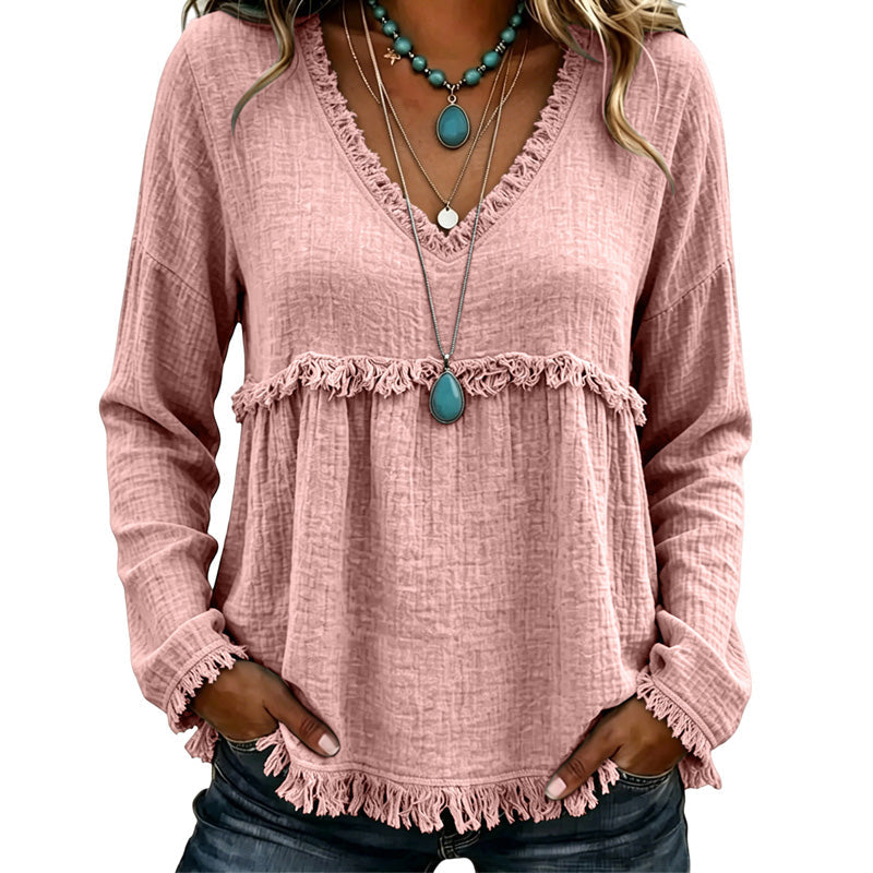 Women's Casual V-Neck Long Sleeve Top