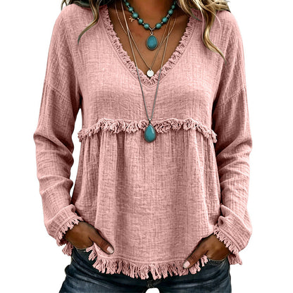 Women's Casual V-Neck Long Sleeve Top
