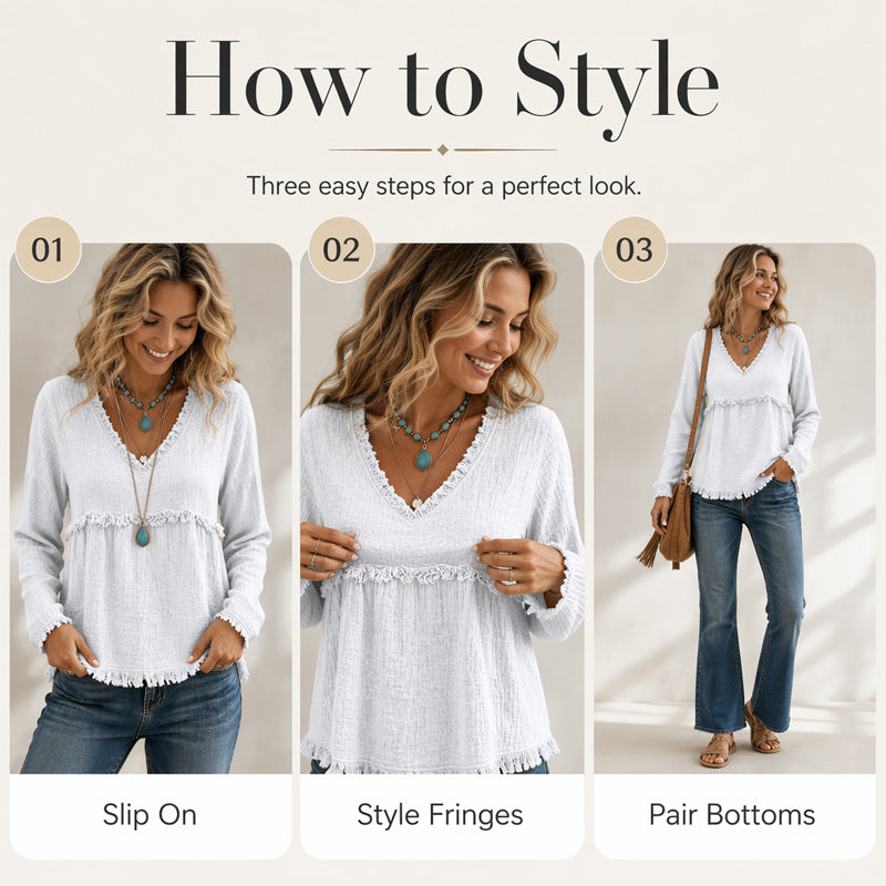 Women's Casual V-Neck Long Sleeve Top