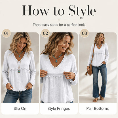 Women's Casual V-Neck Long Sleeve Top