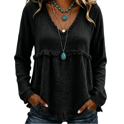 Women's Casual V-Neck Long Sleeve Top