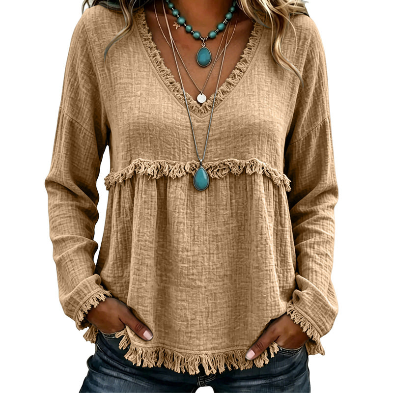 Women's Casual V-Neck Long Sleeve Top