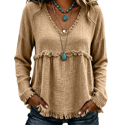 Women's Casual V-Neck Long Sleeve Top