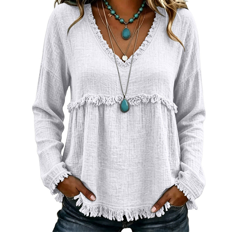 Women's Casual V-Neck Long Sleeve Top